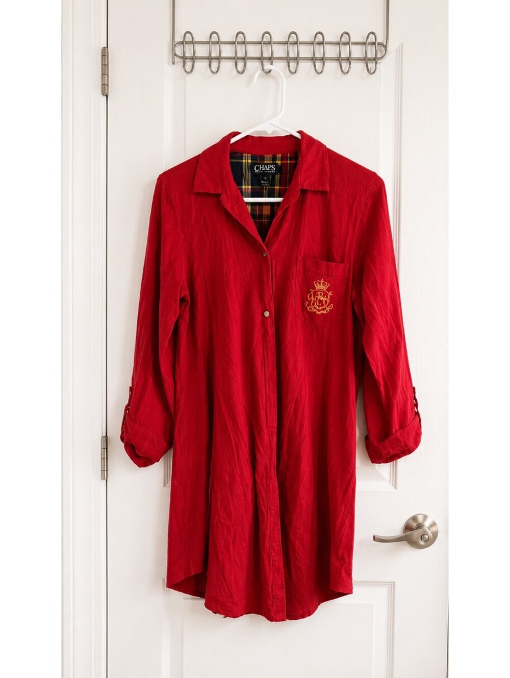 Lauren Ralph Lauren Red Cotton Plaid-Trim Shirt Dress – Women’s Medium